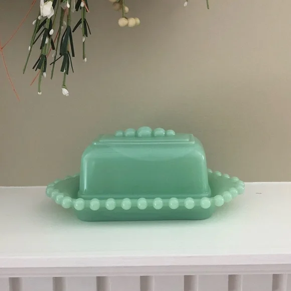 Relisted - Gorgeous Green Butter Dish With Lid 7” - Picture 1 of 10